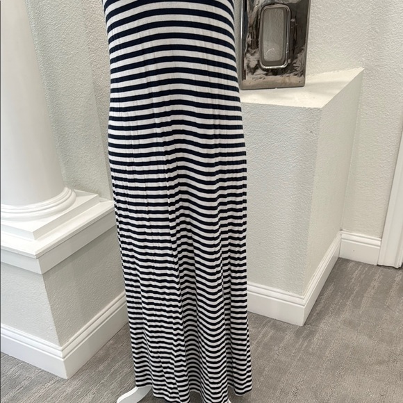 Navy Blue and White Striped Maxi Dress Petite Medium - Picture 3 of 7